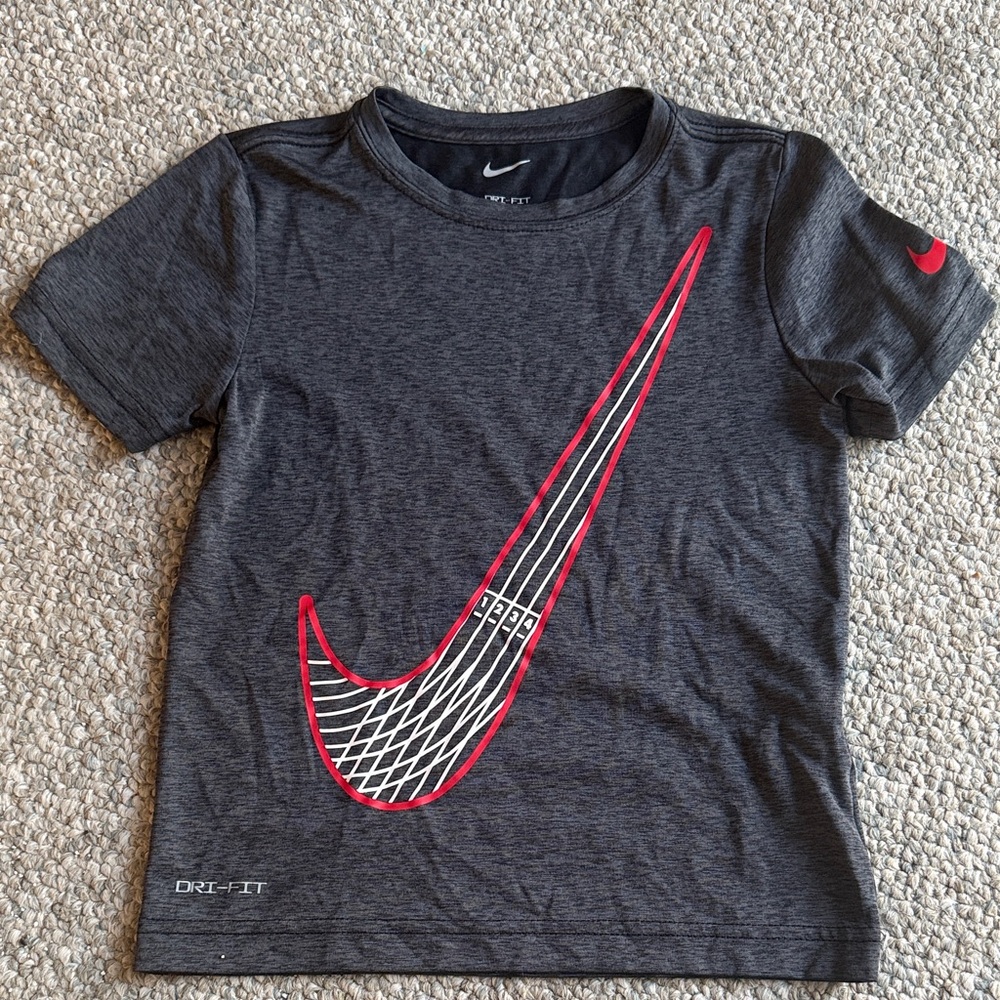 Nike Kids Charcoal and Red Dri-FIT Tee